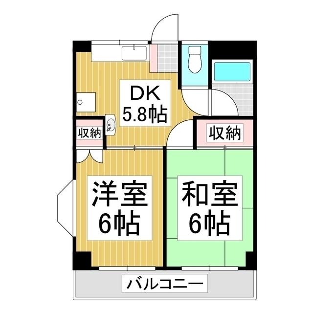 ホワイトホース(2DK/2階)の間取り写真