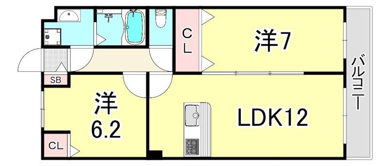 ボヌール武庫(2LDK/2階)の間取り写真