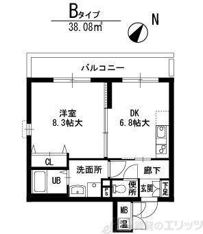 豊里セレニテ(1DK/2階)の間取り写真