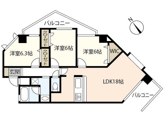 シャングリラII(3LDK/6階)の間取り写真