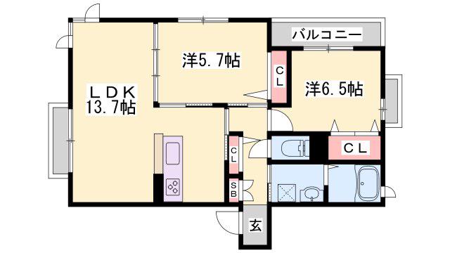 シャーメゾン西野添I(2LDK/2階)の間取り写真