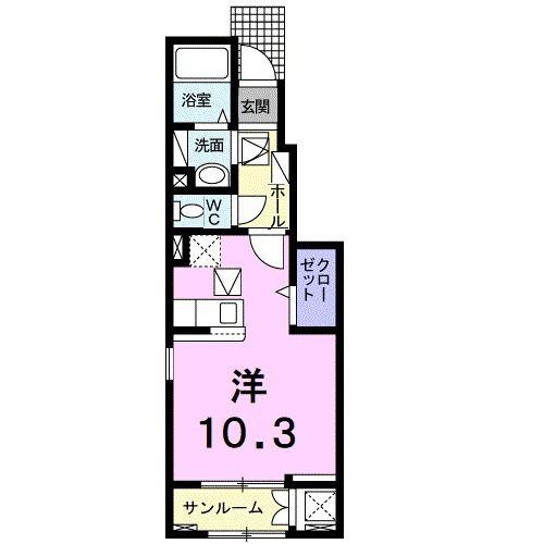 キャトルセゾン北久米 III(ワンルーム/1階)の間取り写真