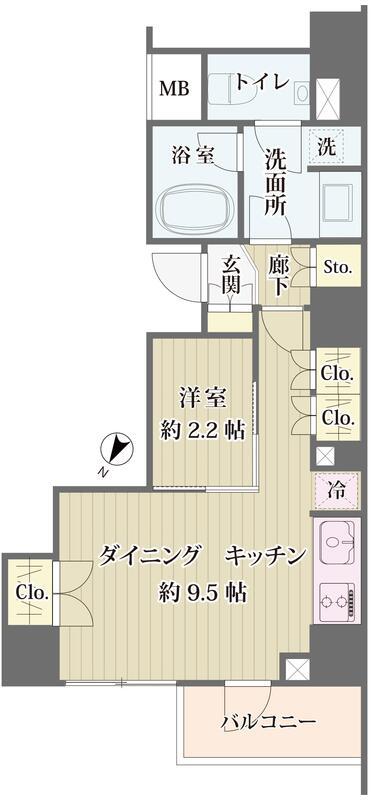 アイビス市ヶ谷(1LDK/2階)の間取り写真