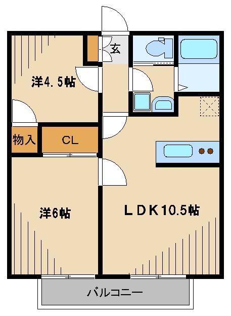 小手指スカイハイツ(2LDK/1階)の間取り写真