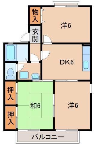 グリーングラスB棟(3DK/2階)の間取り写真