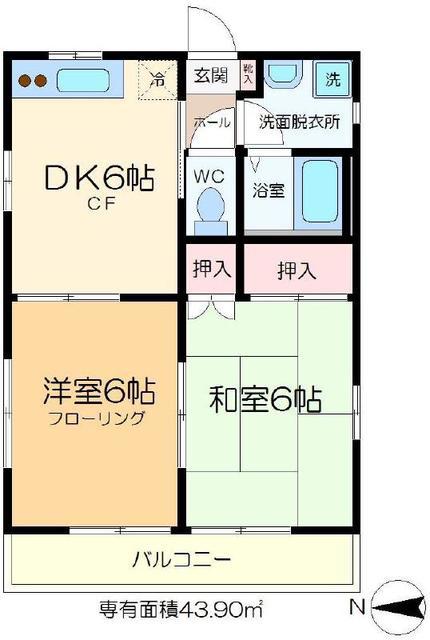 レジデンス田口(2DK/3階)の間取り写真