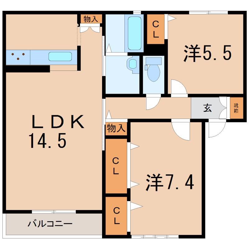 サンシャインヒルズ(2LDK/2階)の間取り写真