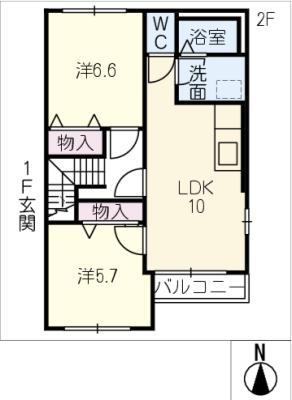 ハピネス(2LDK/2階)の間取り写真