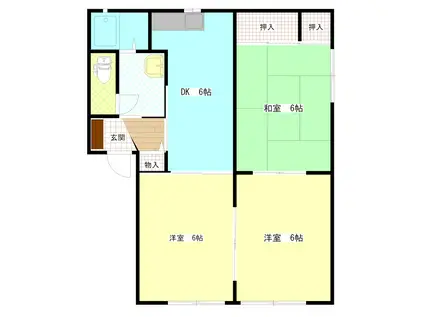 コンフォートハイツ B棟(3DK/2階)の間取り写真