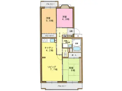 二枚橋プラザ(3LDK/1階)の間取り写真