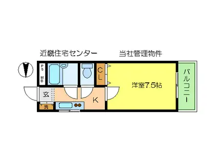 ヴィラパルクミゾベ(1K/3階)の間取り写真