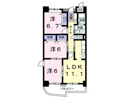 老松町3LDKマンション(3LDK/5階)の間取り写真