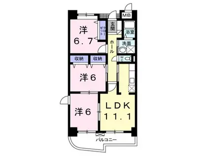 老松町3LDKマンション(3LDK/2階)の間取り写真