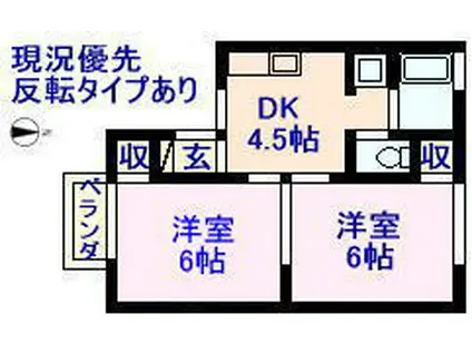 カメリア ドゥ 三納(2DK/2階)の間取り写真