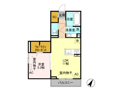 ペティポンズ 306(1LDK/3階)の間取り写真