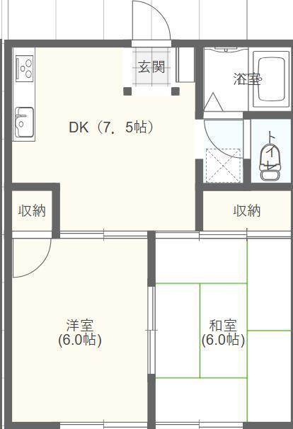ＪＲ長崎本線 鍋島駅 徒歩10分 2階建 築39年(2DK/1階)の間取り写真