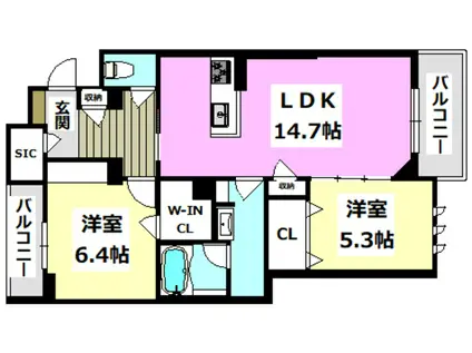 シャーメゾンステージ茨木春日(2LDK/2階)の間取り写真