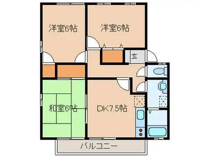 D・O・IつくばB棟(3DK/2階)の間取り写真