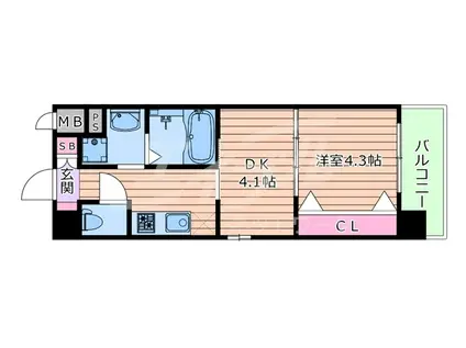 ライブガーデン江坂VIII(1DK/3階)の間取り写真