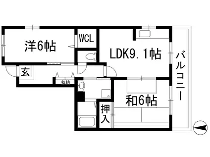 フレール宝塚御殿山6号棟(2LDK/1階)の間取り写真