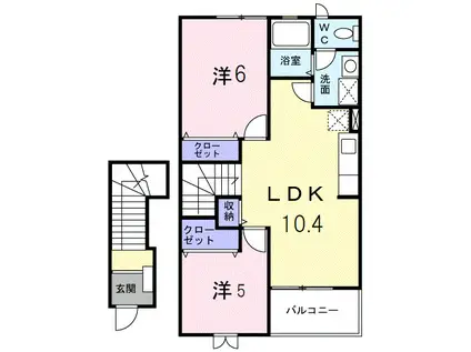 プレーヌ・飯塚A(2LDK/2階)の間取り写真