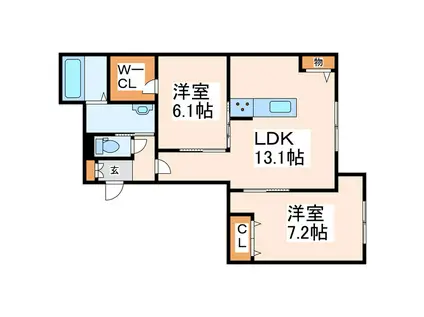 エヌ・ステータス国府(2LDK/1階)の間取り写真