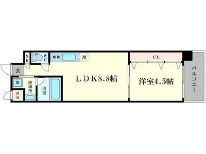 ウォーム天下茶屋(1LDK/9階)の間取り写真