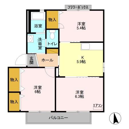 ディアコート(3K/2階)の間取り写真