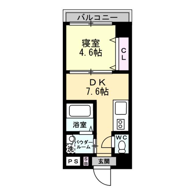 ル ヴァン ヴェール(1DK/4階)の間取り写真