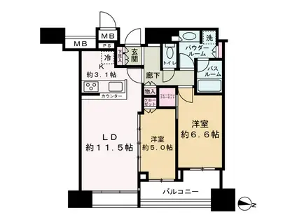 シティタワー梅田東(2LDK/34階)の間取り写真