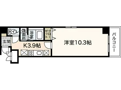 ウイング十日市(1K/9階)の間取り写真