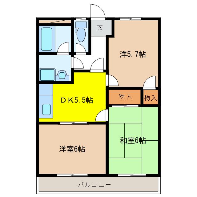 ハイツ園城(3DK/4階)の間取り写真
