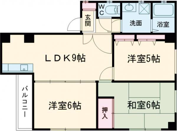 七福マンション八幡町(3DK/4階)の間取り写真