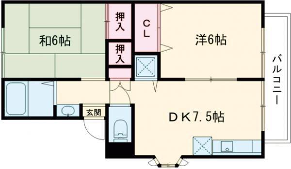 ベルパーク川平II番館(2DK/2階)の間取り写真