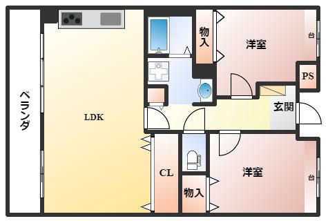グランベール刀根山(2LDK/3階)の間取り写真