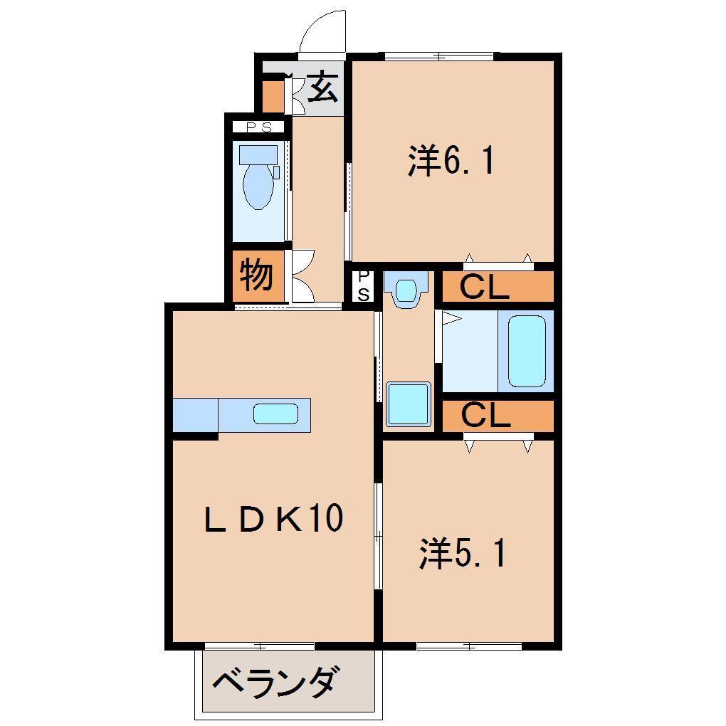 ディアコート・郭内A棟(2LDK/1階)の間取り写真