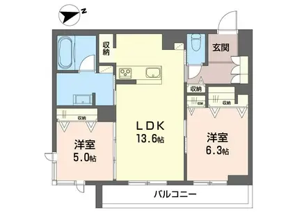 松戸市馬橋シャーメゾン(2LDK/1階)の間取り写真