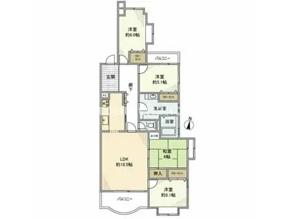 COURT HILLS 白楽東1号棟(4LDK/2階)の間取り写真