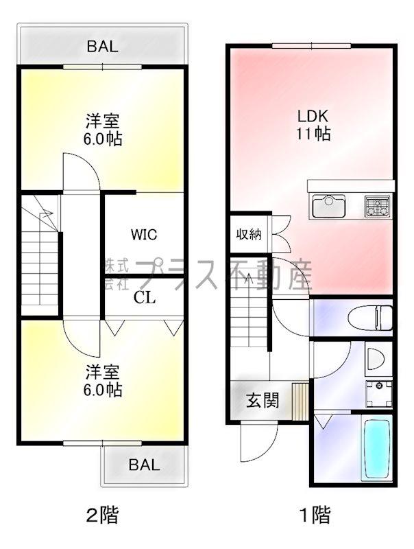 グランスタ馬場山Dコート(2LDK/1階)の間取り写真