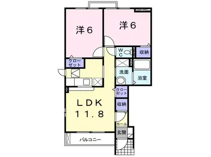 セレーノI(2LDK/1階)の間取り写真