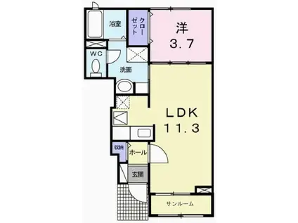 パニエ・ド・フルールIIB(1LDK/1階)の間取り写真