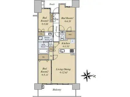 プラウドシティ加賀学園通(3LDK/9階)の間取り写真