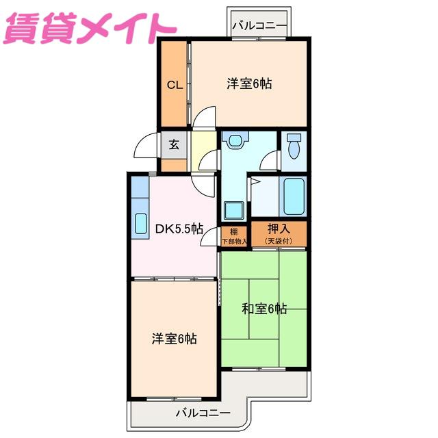 ホワイトピア江島台(3DK/2階)の間取り写真