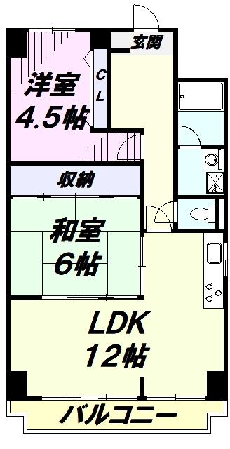 入間市駅前第2ビル(2LDK/4階)の間取り写真