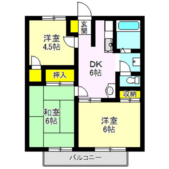 サンガーデン浦野(3DK/2階)の間取り写真