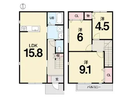 BELLVIE TAKATSU A棟(3LDK/1階)の間取り写真