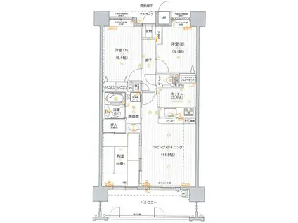 ジェイ・シュロア神辺(3LDK/9階)の間取り写真