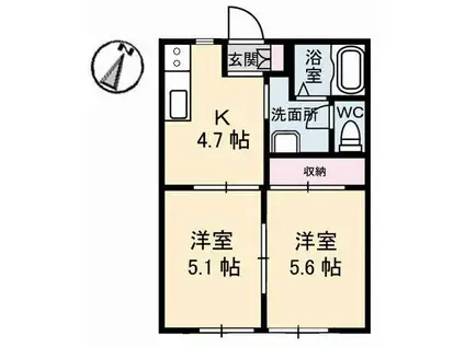 フレグランス寿A棟(2K/1階)の間取り写真