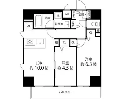 サイオン町屋(2LDK/9階)の間取り写真