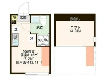 琴苑テラスときわ台(ワンルーム/2階)の間取り写真